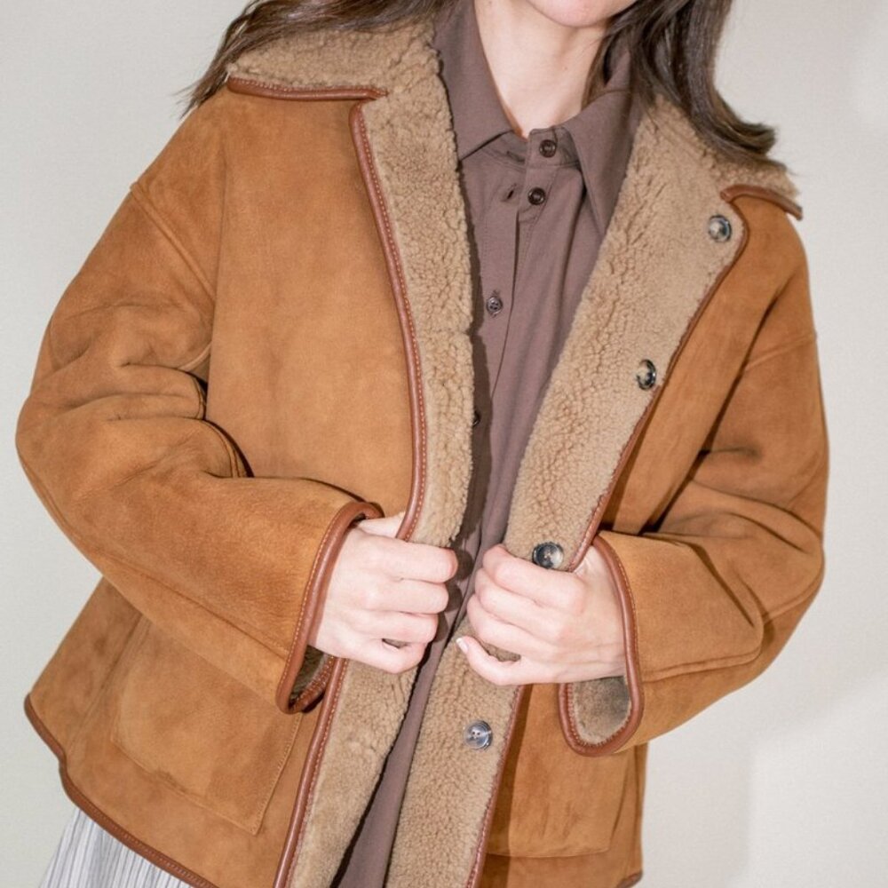 Cawley Avis British Sheepskin Jacket in Natural, Size M - Picture 3 of 10
